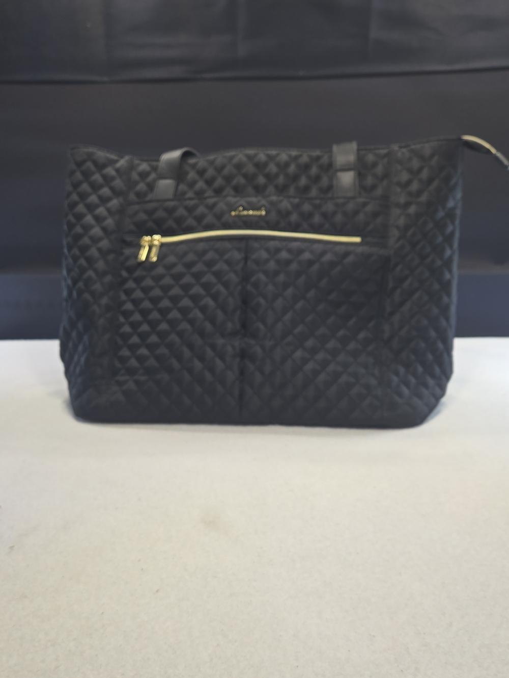 Lovevook Diamond Quilted Black Laptop Tote Bag  with Gold Trim